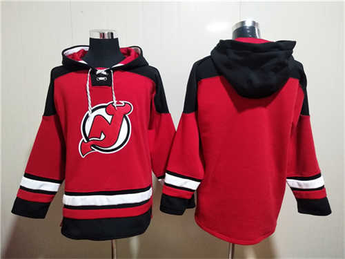 New Jersey Devils Blank Red Ageless Must-Have Lace-Up Pullover Hoodie